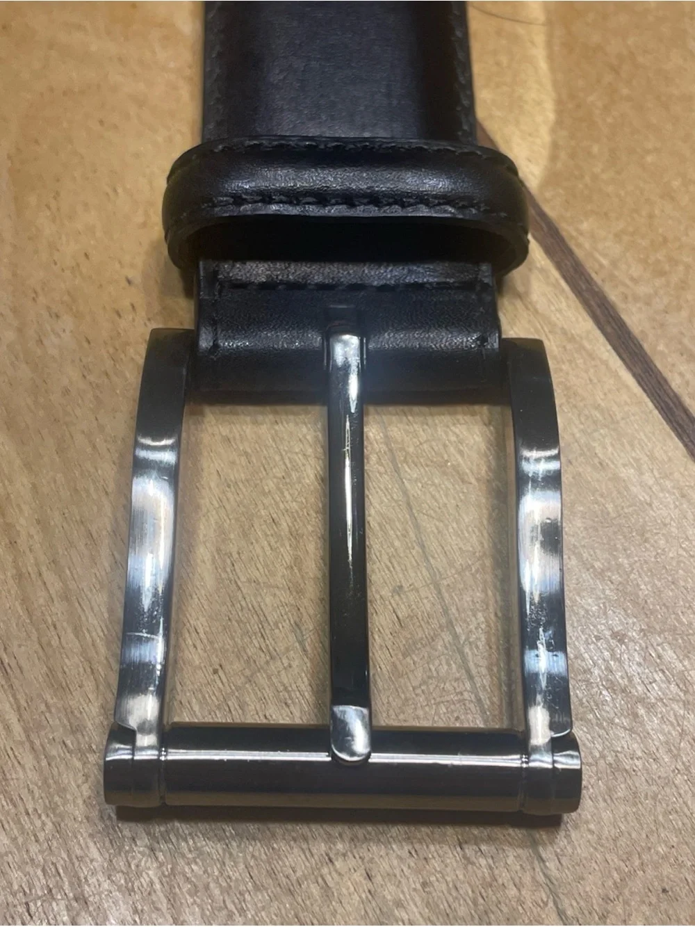 Magnanni Carbon Leather Belt with Silver Buckle Made in Spain Size 34 Black